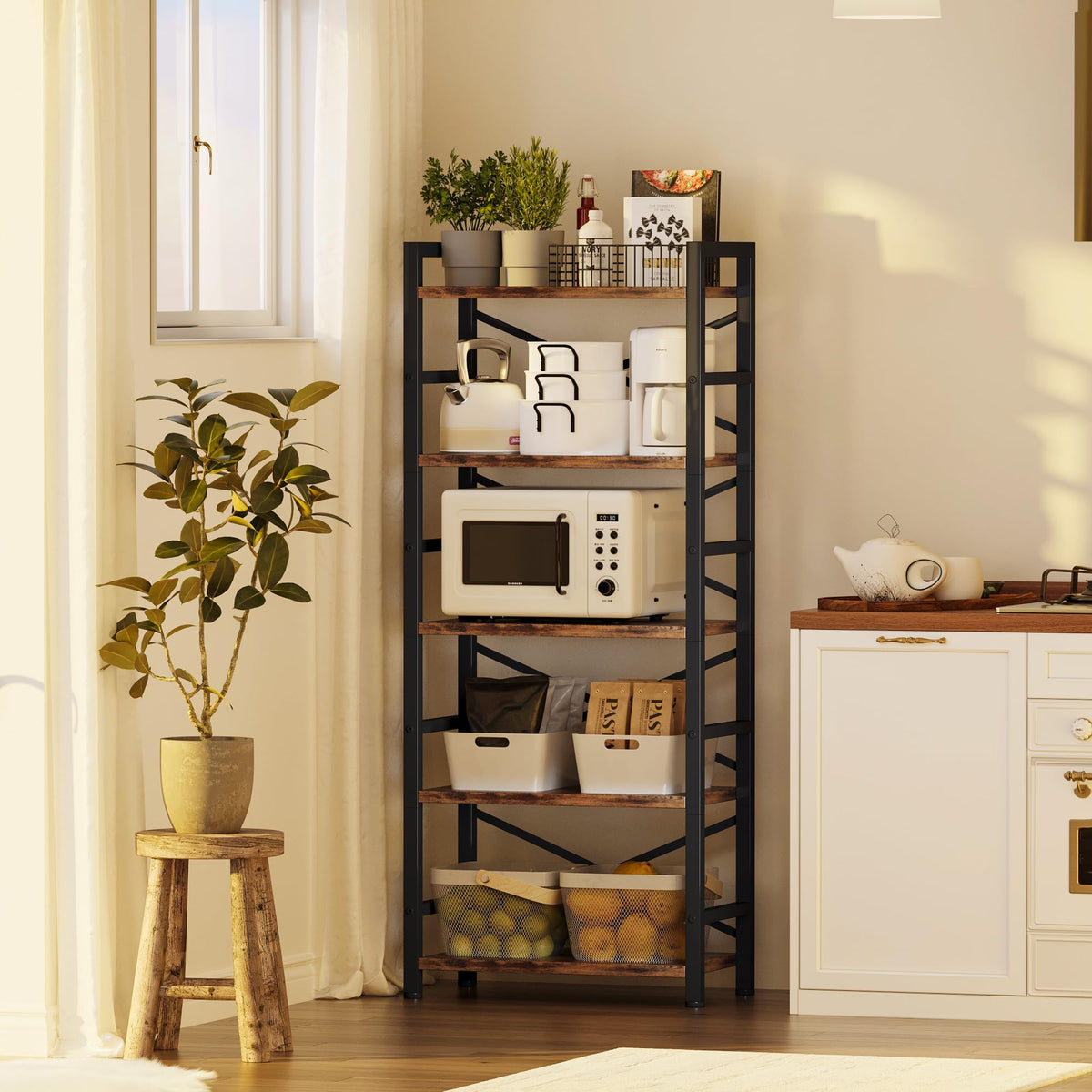 5 Tier Wood and Metal Bookshelf Y925343
