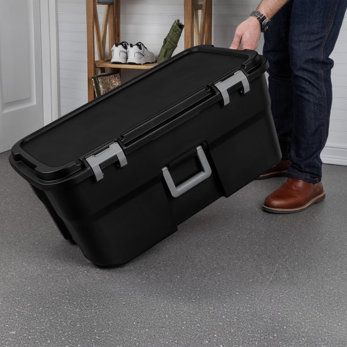 22 Gallon Black Wheeled Plastic Storage Trunk W849537