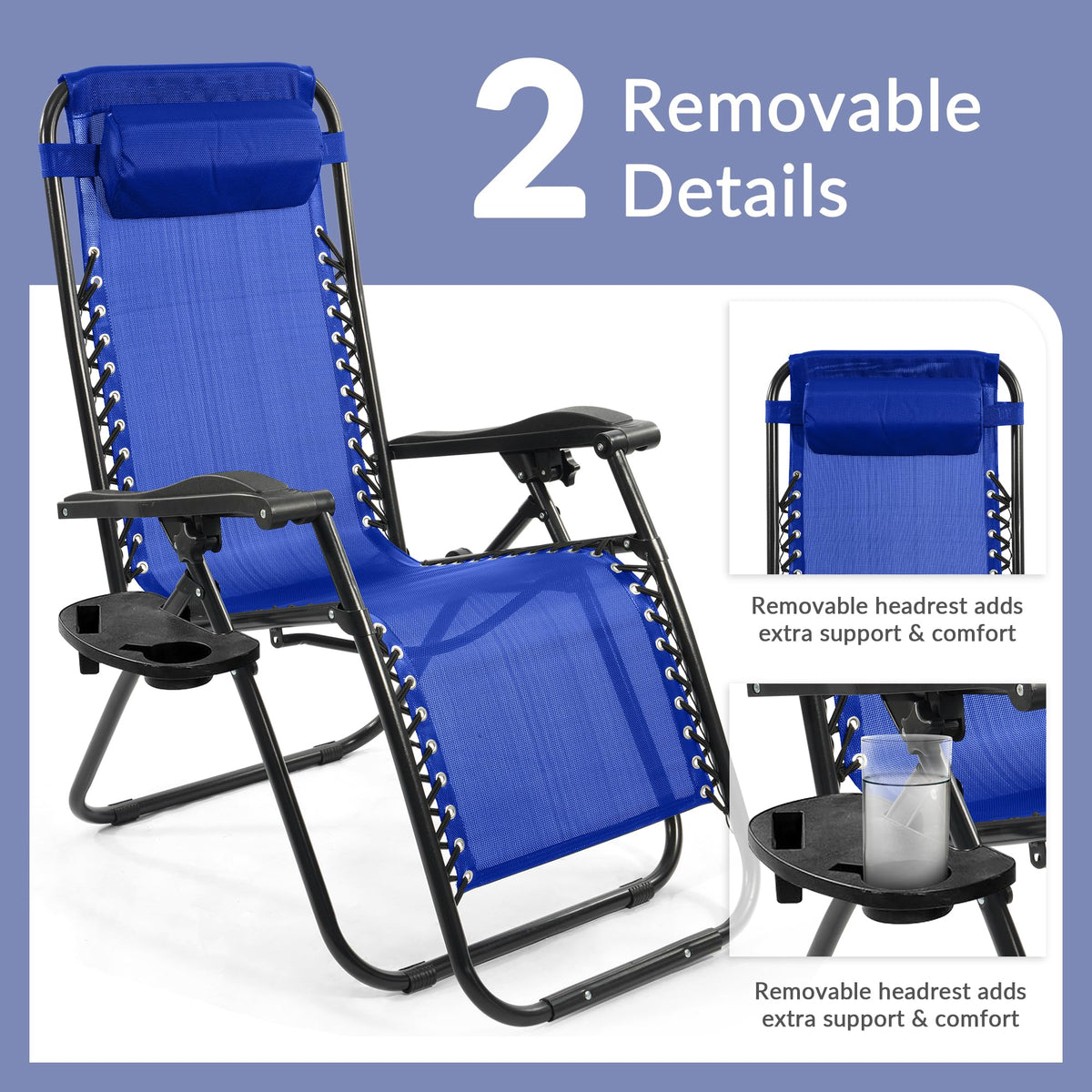 Zero Gravity Chair Set of 2 with Cup Holder Blue Z540785