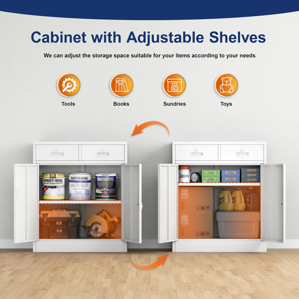 White Metal Storage Cabinet with 2 Drawers Y267826