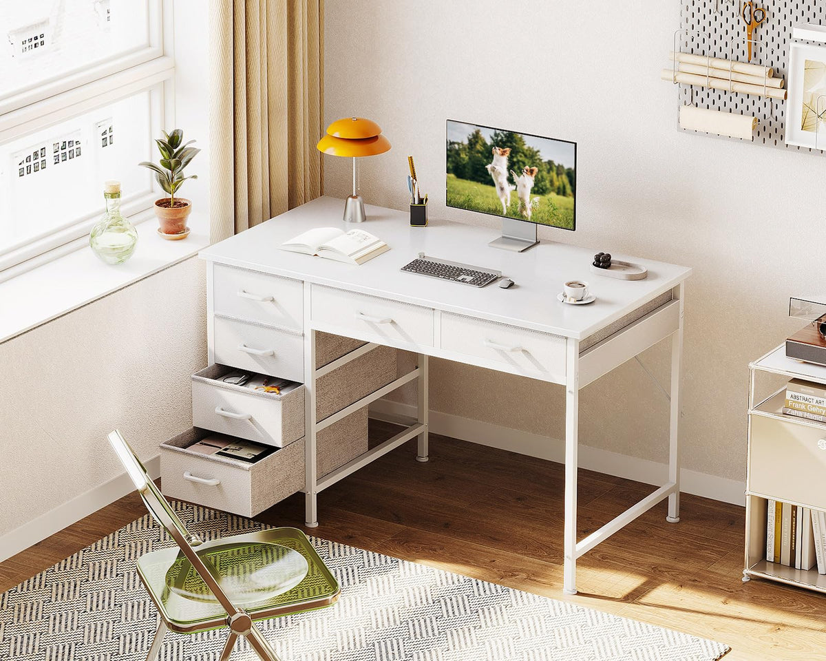 White Computer Desk with 6 Drawers H921786