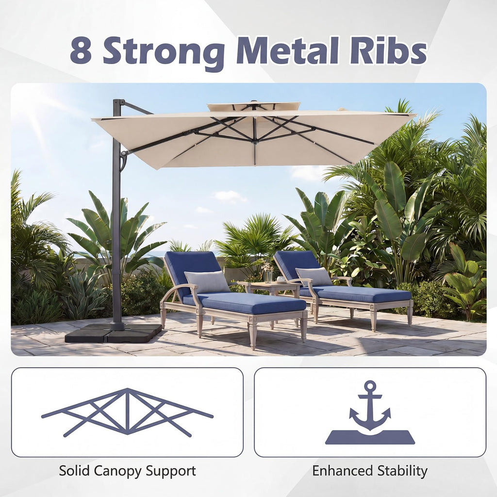 10 FT Square Offset Cantilever Patio Umbrella with 360° Rotation R79802