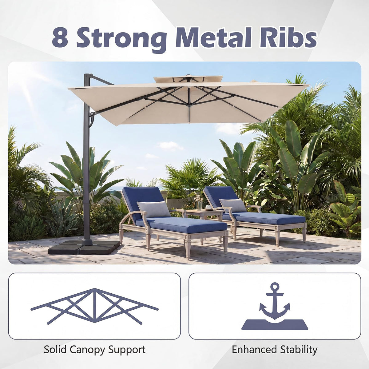 10 FT Square Offset Cantilever Patio Umbrella with 360° Rotation R79802