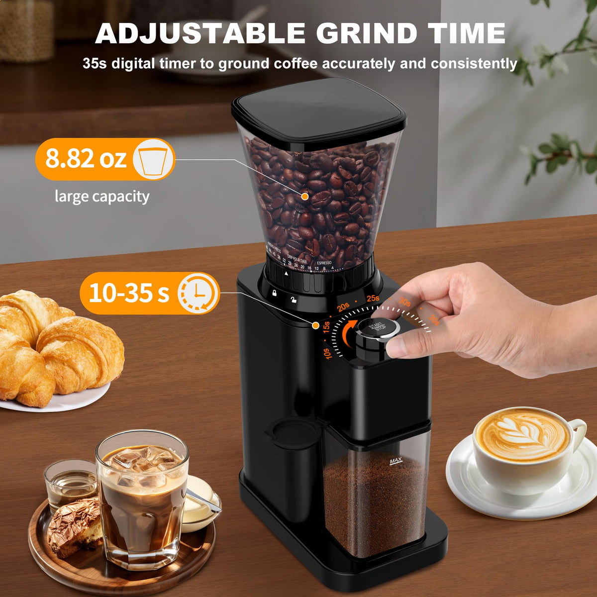 Black Electric Conical Burr Coffee Grinder P13407