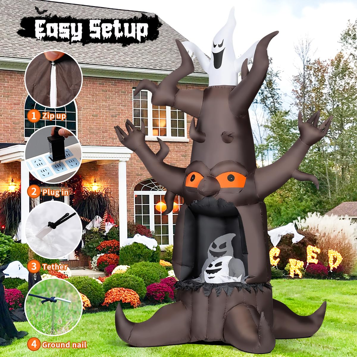 9 Ft Animated Inflatable Dead Tree and White Ghost with Built-In LEDs Z53951