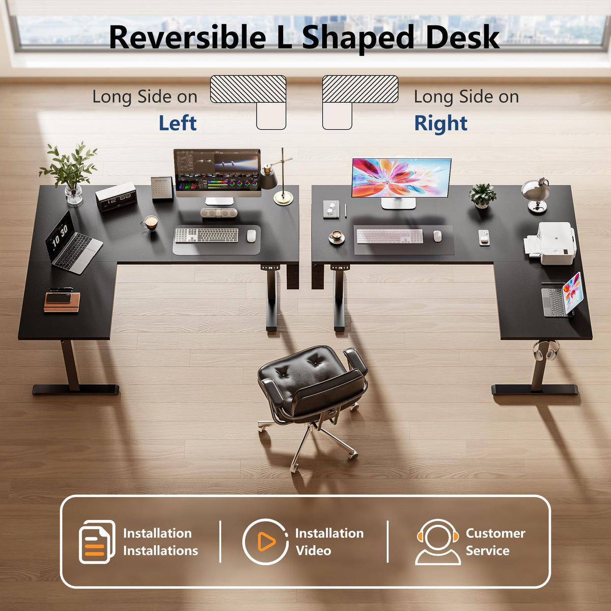 63" L Shaped Height Adjustable Standing Desk H1195