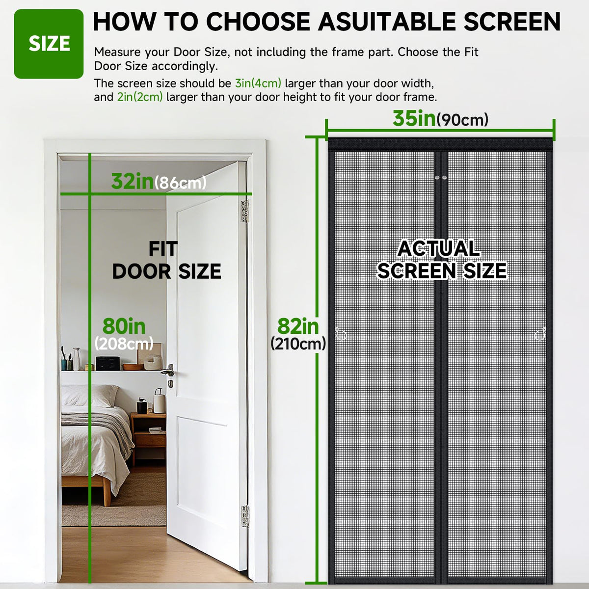 Magnetic Screen Door Fiberglass Mesh 32 x 80 Inch Black S570