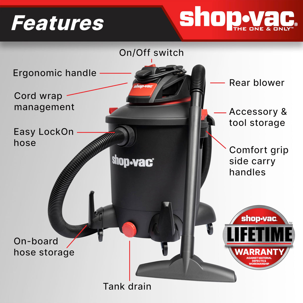10 Gallon 4.5 Peak HP Wet/Dry Vacuum with Blower V84053