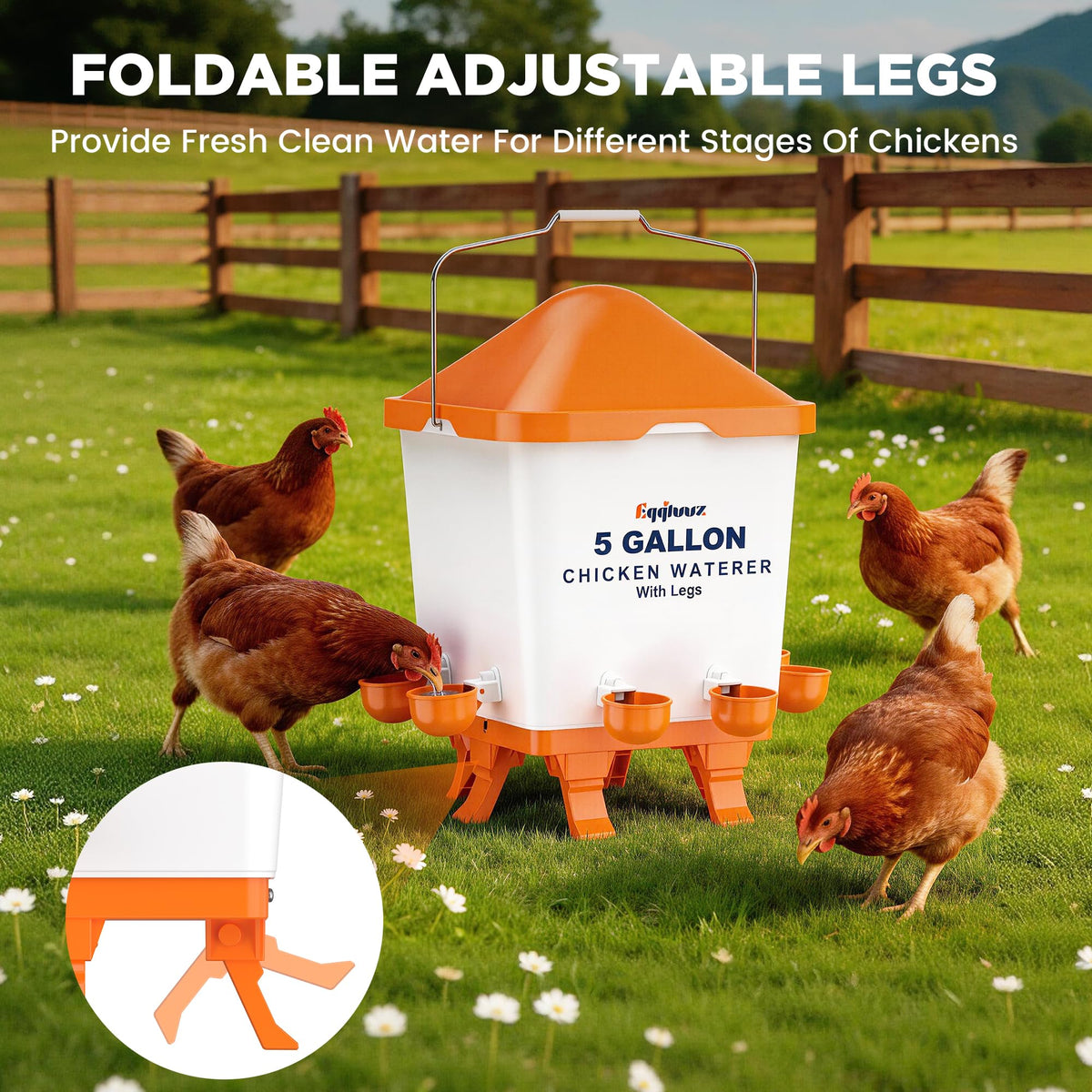 5 Gallons Chicken Waterer Bucket with Cups and Adjustable Legs C2709