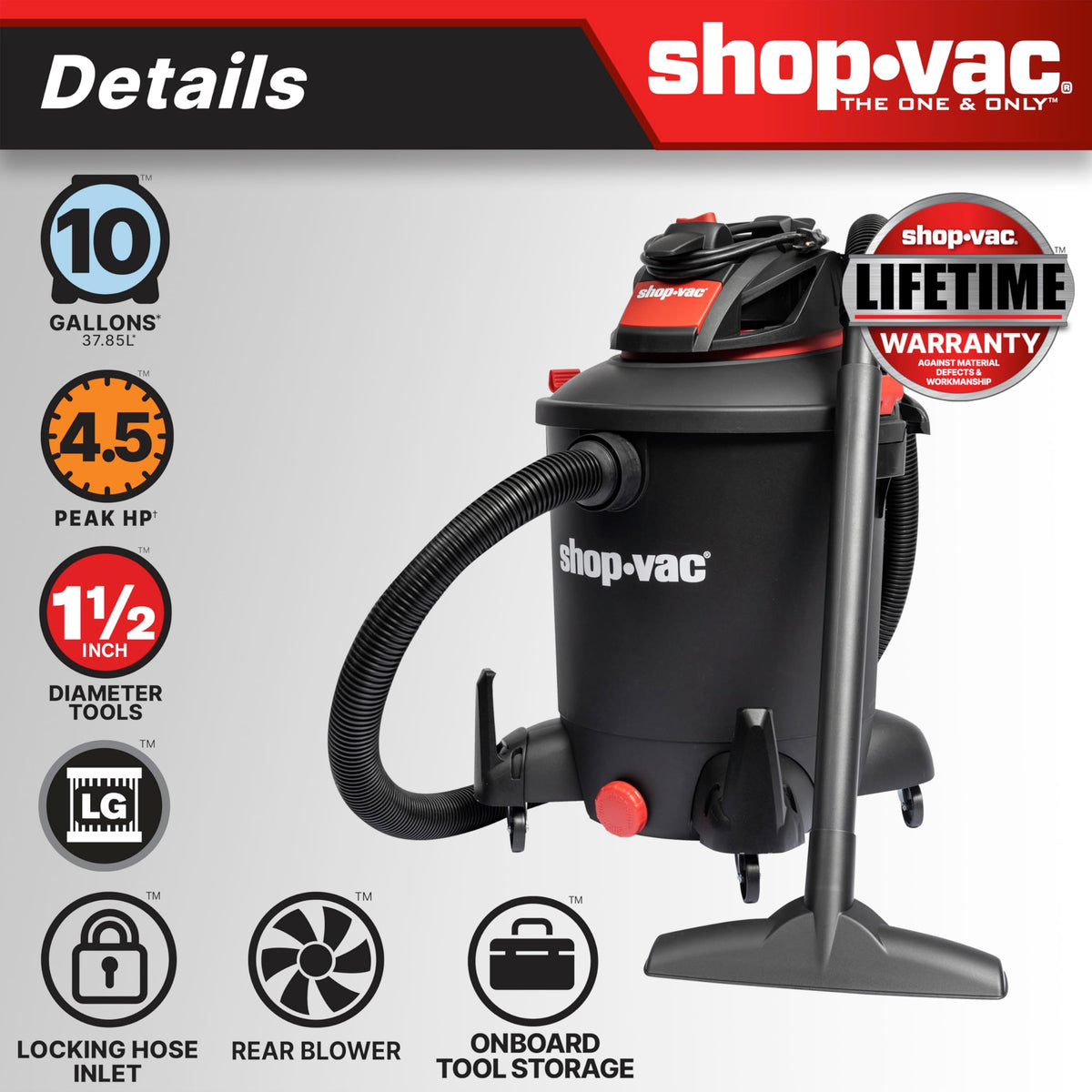 10 Gallon 4.5 Peak HP Wet/Dry Vacuum with Blower V84053