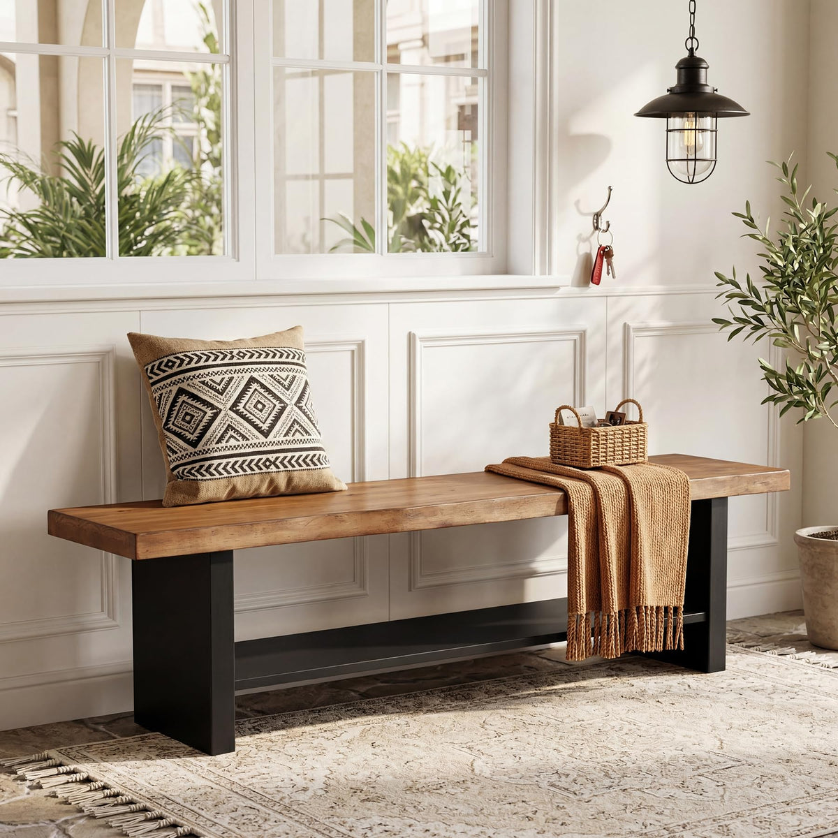 55" Solid Wood 2-Tier Shoe Storage Bench G165868
