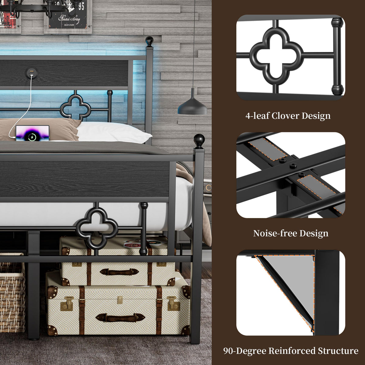 20 Inch Queen Size Bed Frame with Headboard & Footboard Q69173