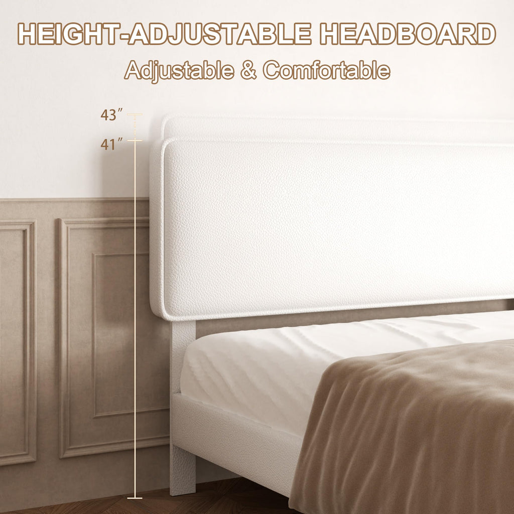 White Upholstered Bed Frame with Adjustable Headboard V828652