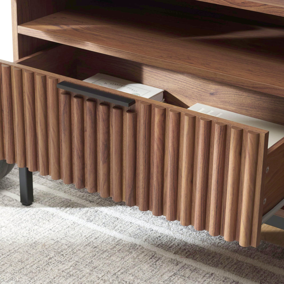 Walnut Brown Black 2 Drawer TV Stand E52594