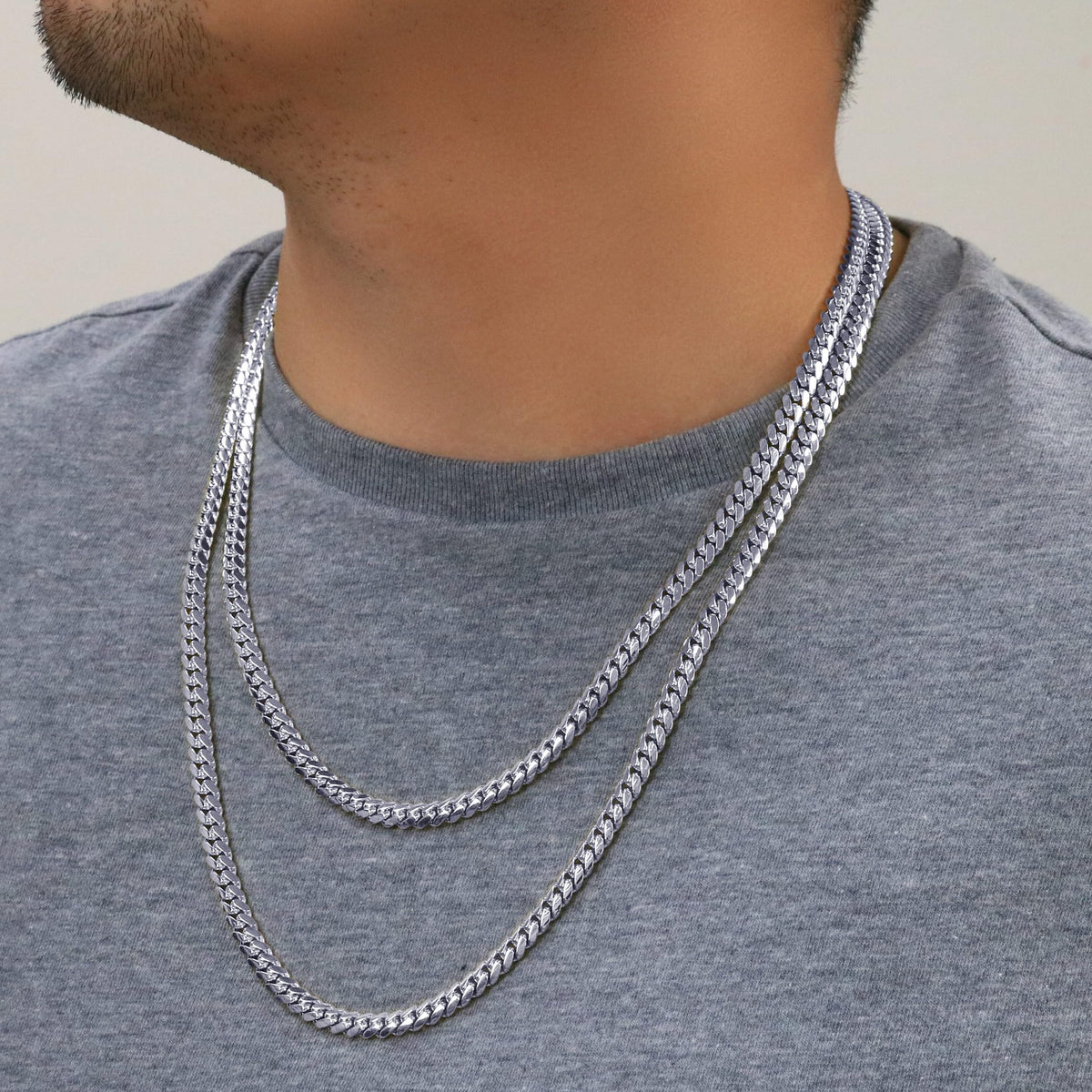 14K White Gold Cuban Link Chain Necklace E1143