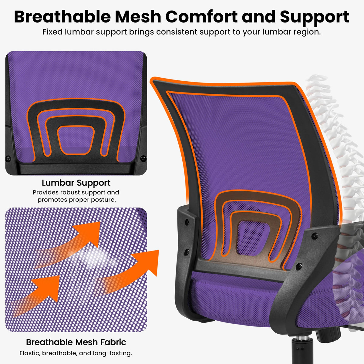 Purple Adjustable Swivel Mesh Office Chair A316103