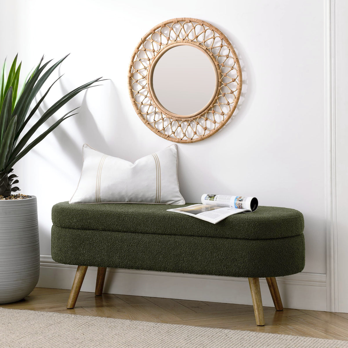 Oval Storage Bench with Rubber Wood Legs, Green V1298