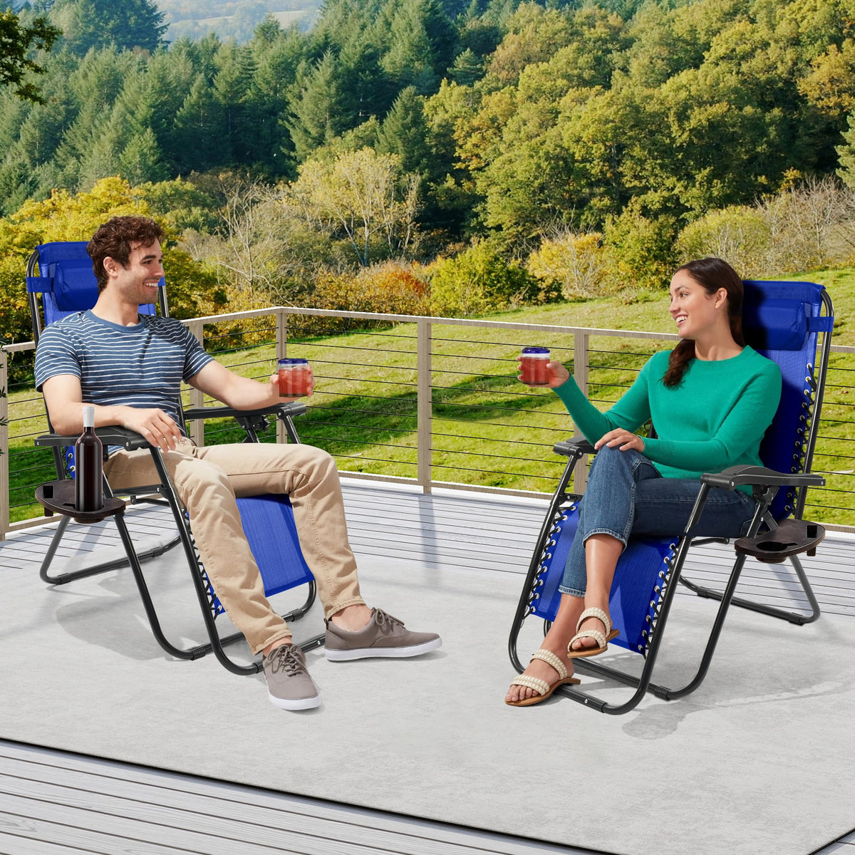 Zero Gravity Chair Set of 2 with Cup Holder Blue Z540785