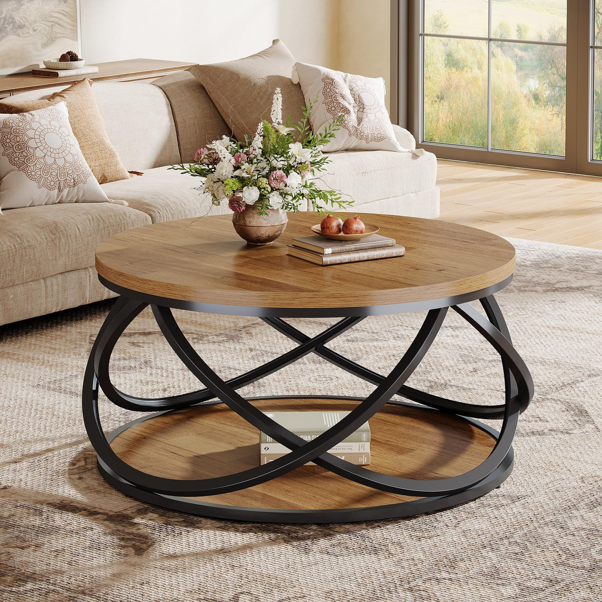 2-Tier Round Coffee Table with Storage Shelf S410716