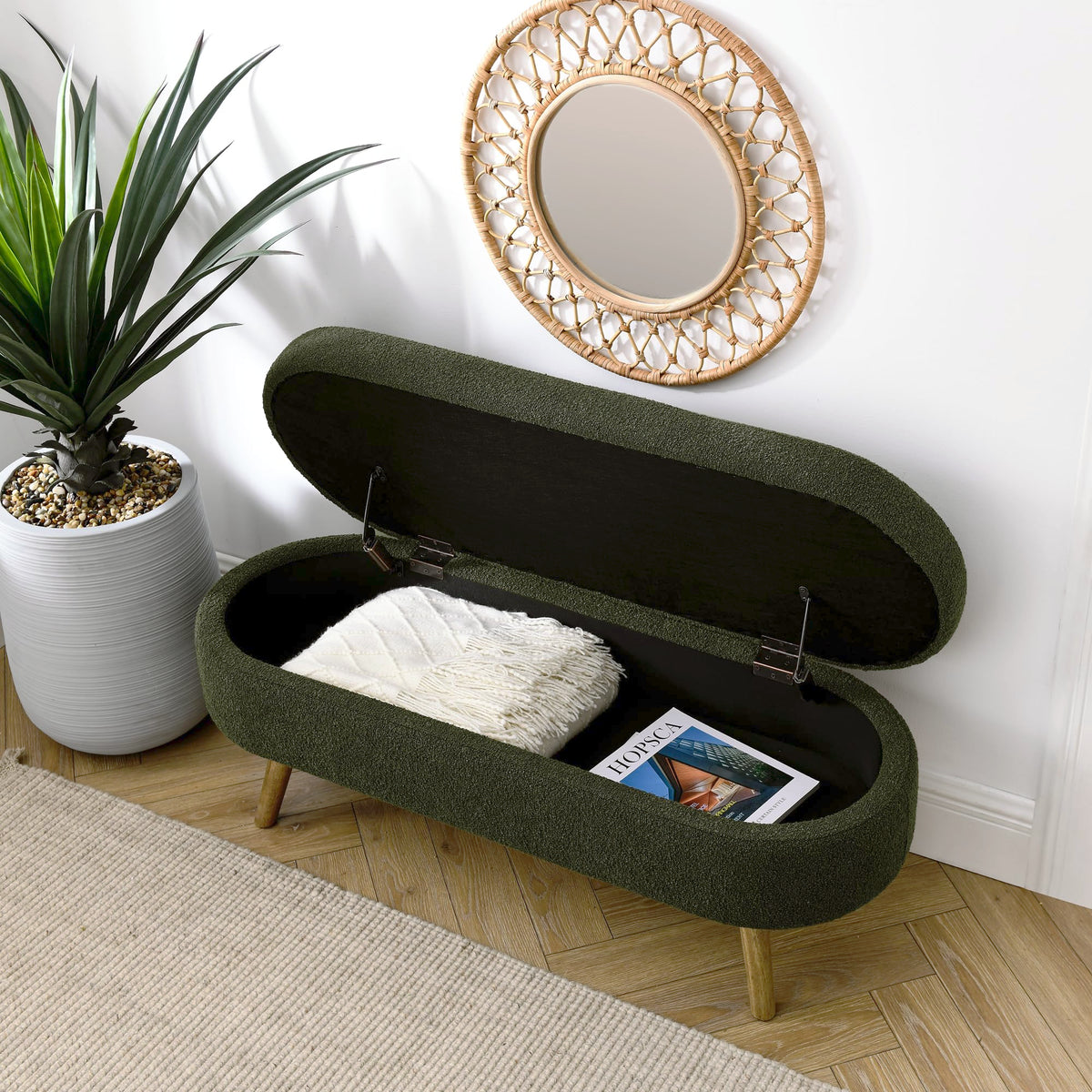 Oval Storage Bench with Rubber Wood Legs, Green V1298