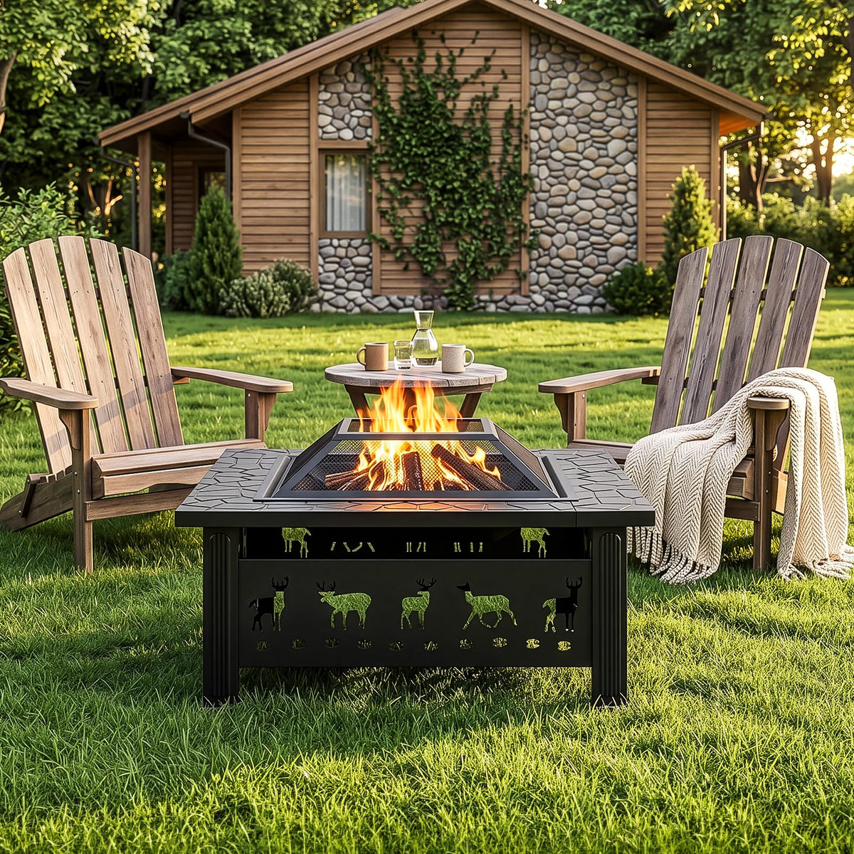 32 Inch Black Wrought Iron Wood Burning Fire Pit V295490