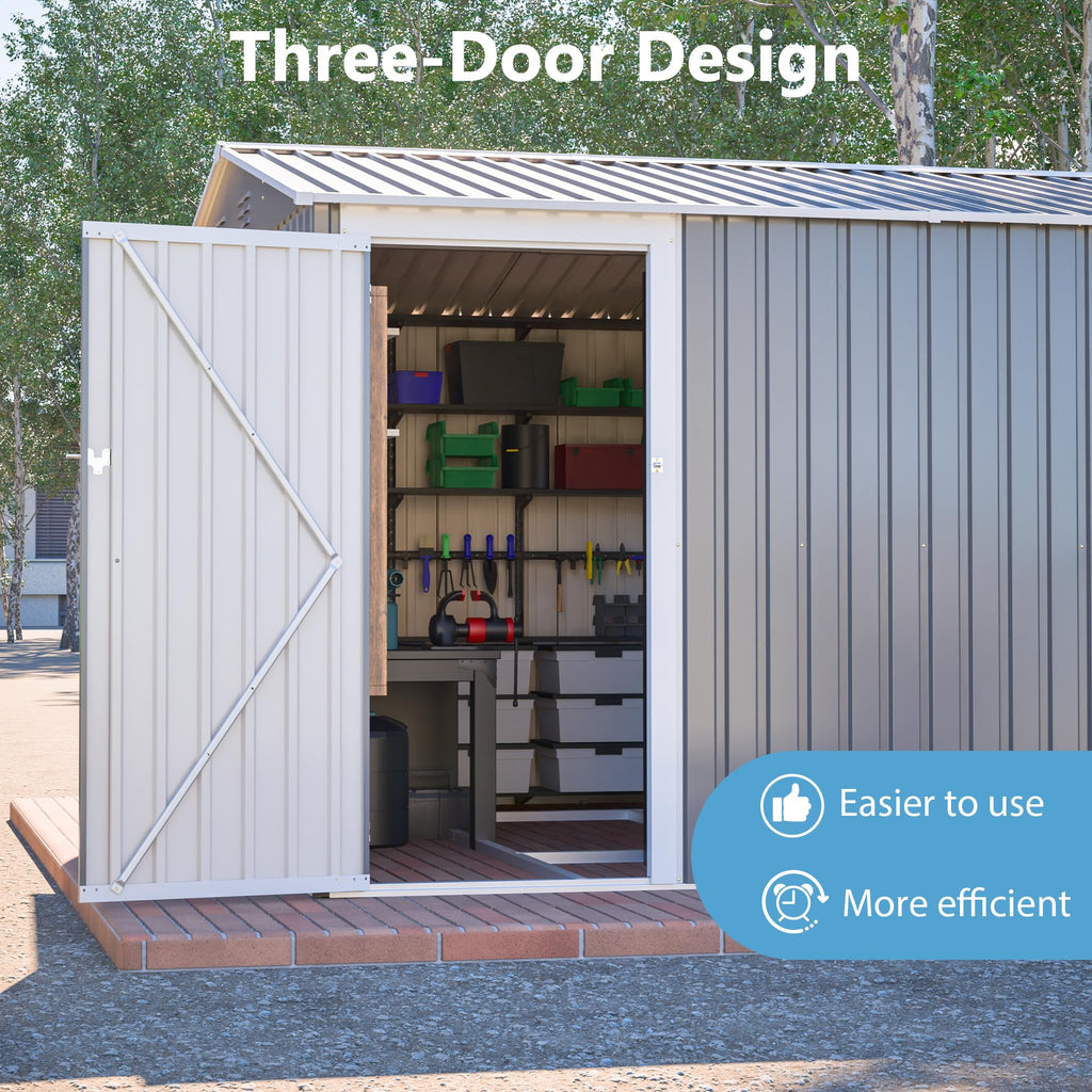 10x14 FT Light Gray Metal Storage Shed A256126