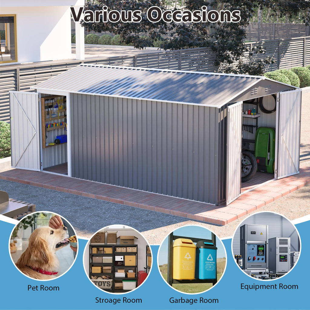 10x14 FT Light Gray Metal Storage Shed A256126