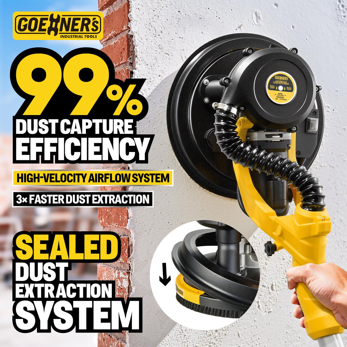 950W Electric Drywall Sander with Vacuum Dust Collector J3894