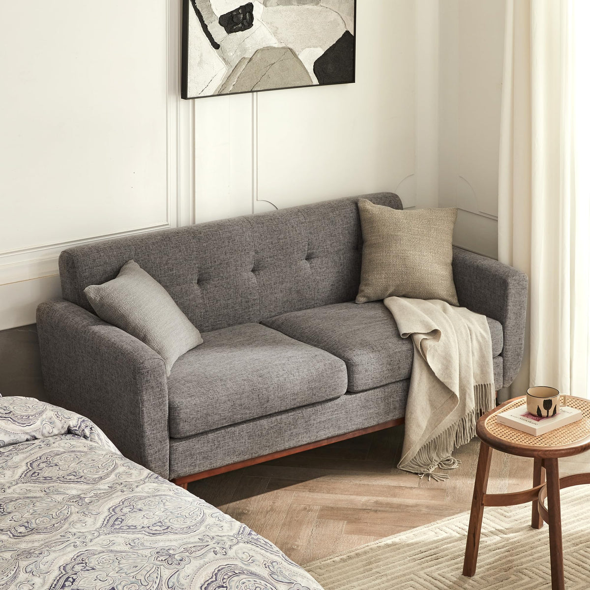 65.2" W Grey Button Tufted Loveseat Sofa Q26480