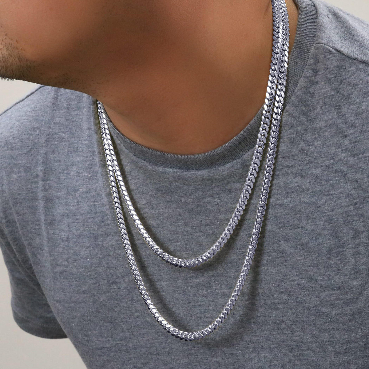 14K White Gold Cuban Link Chain Necklace E1143