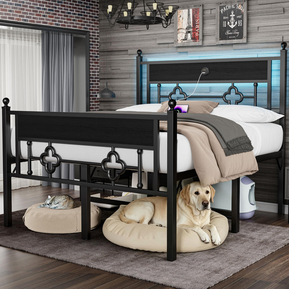 20 Inch Queen Size Bed Frame with Headboard & Footboard Q69173
