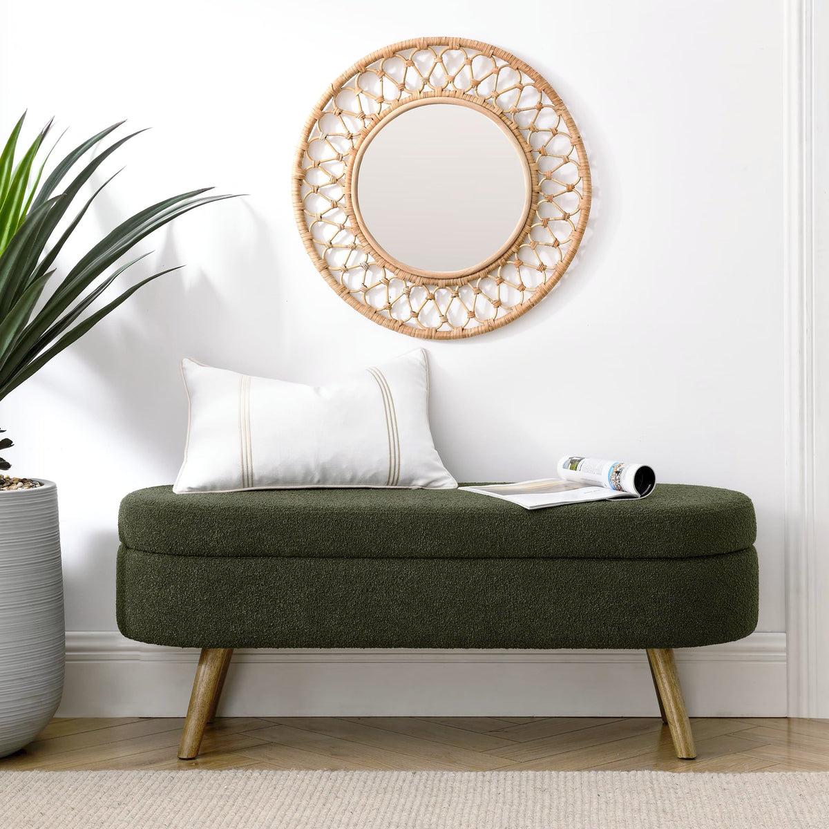 Oval Storage Bench with Rubber Wood Legs, Green V1298