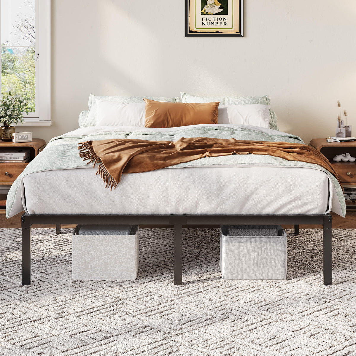 Queen 12 Inch Metal Bed Frame with Storage Space K646