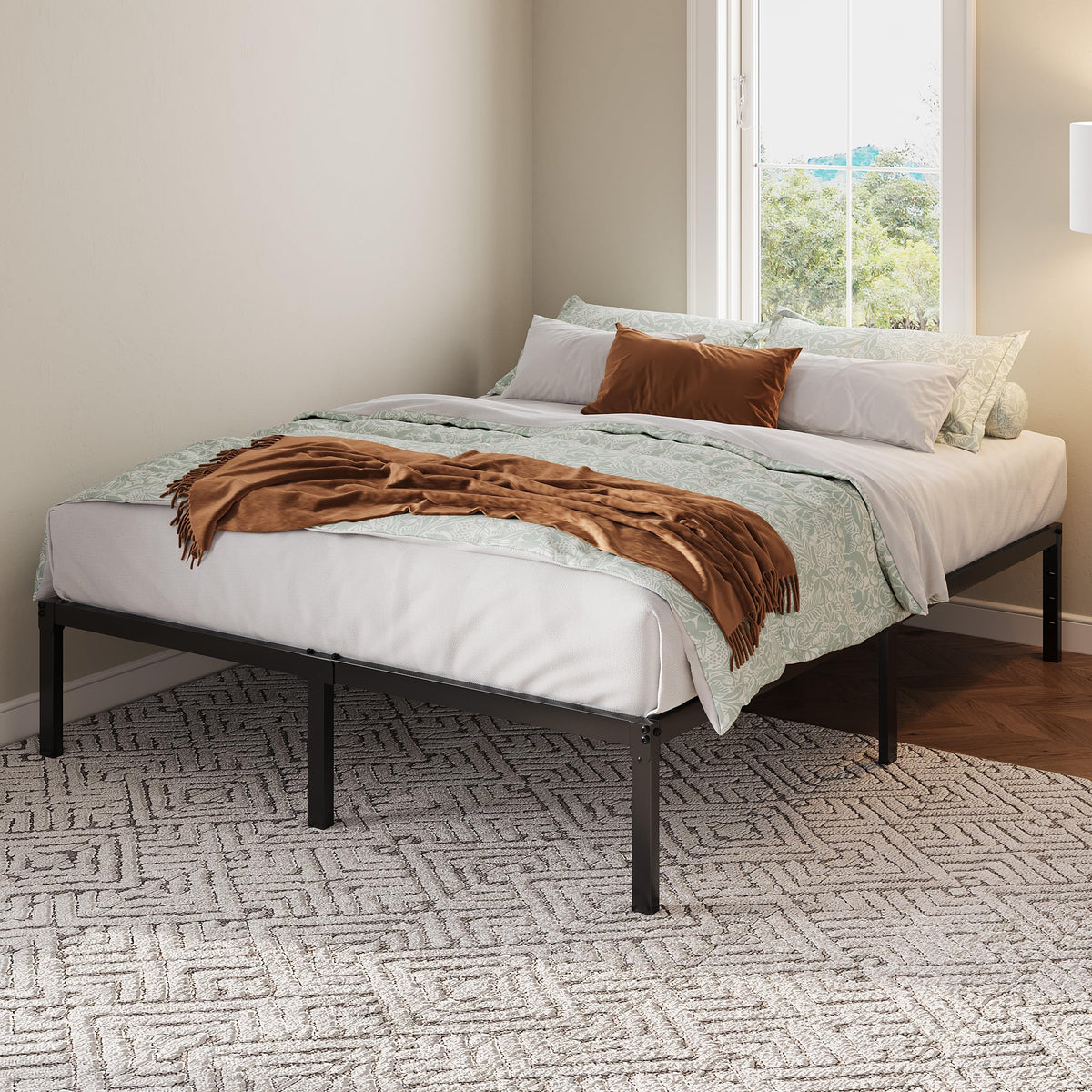 Queen 12 Inch Metal Bed Frame with Storage Space K646
